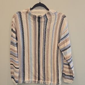NIC+ZOE Cream Sweater with Black Tan And Blue Stripes NWT Size Medium